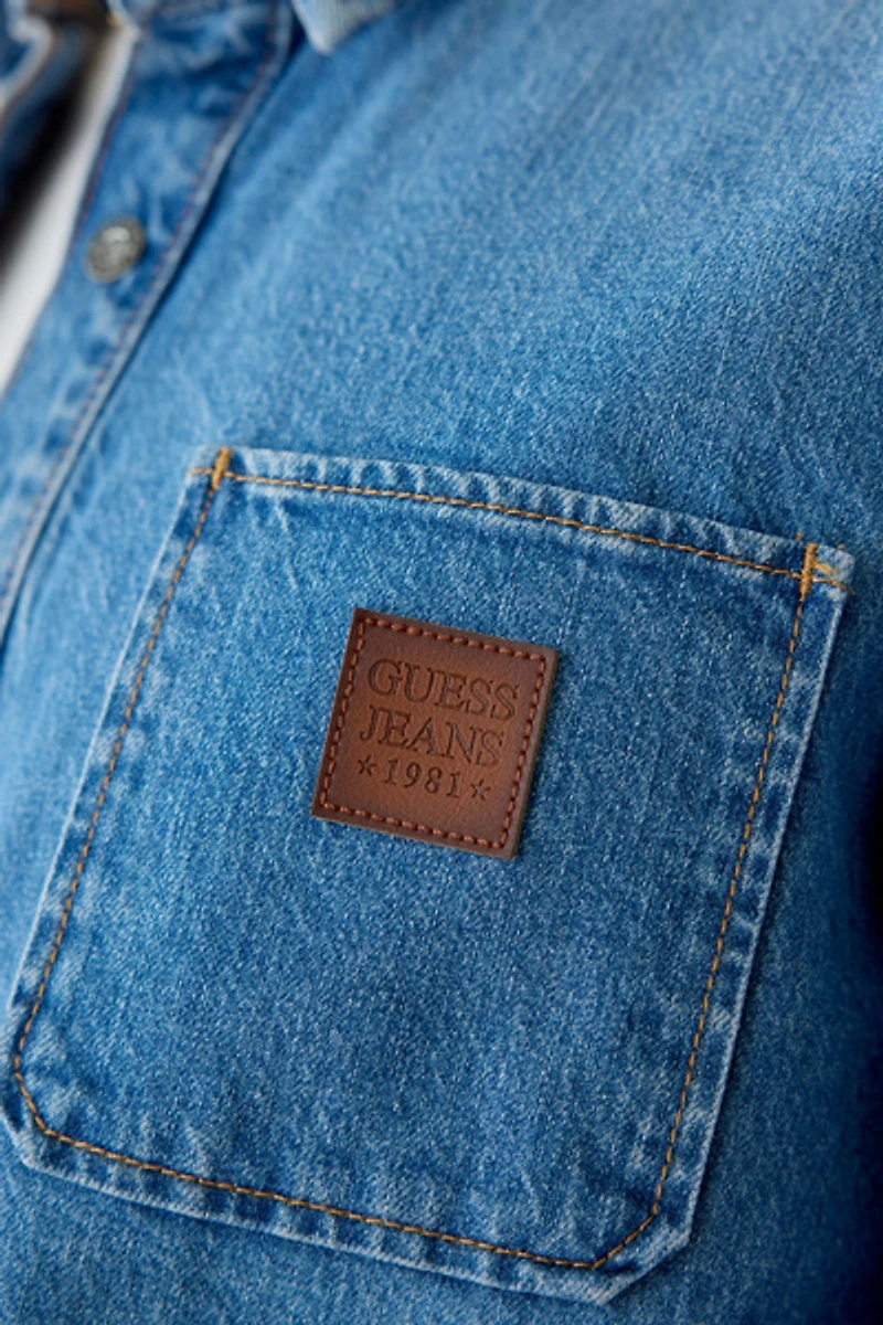 GUESS JEANS Oversize Crop Denim Long Sleeve Shirt
