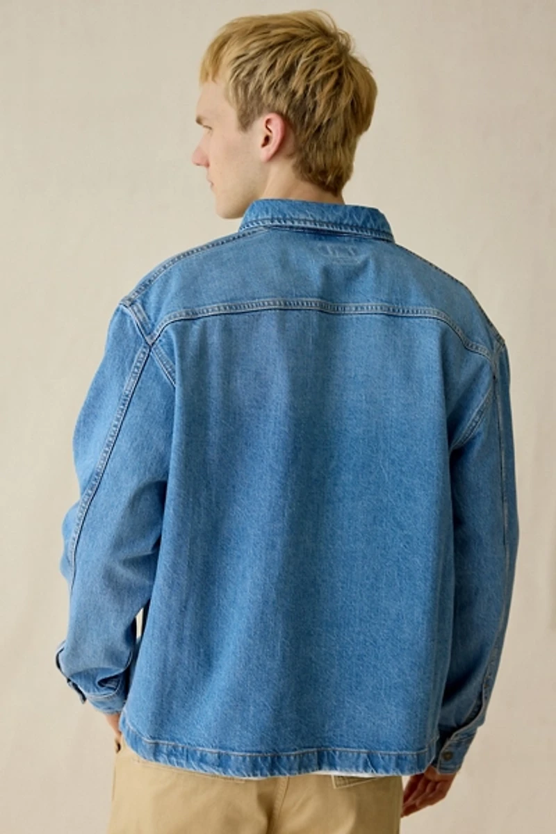 GUESS JEANS Oversize Crop Denim Long Sleeve Shirt