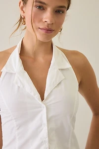 Motel Mikanu Collared Halter Neck Button-Down Top