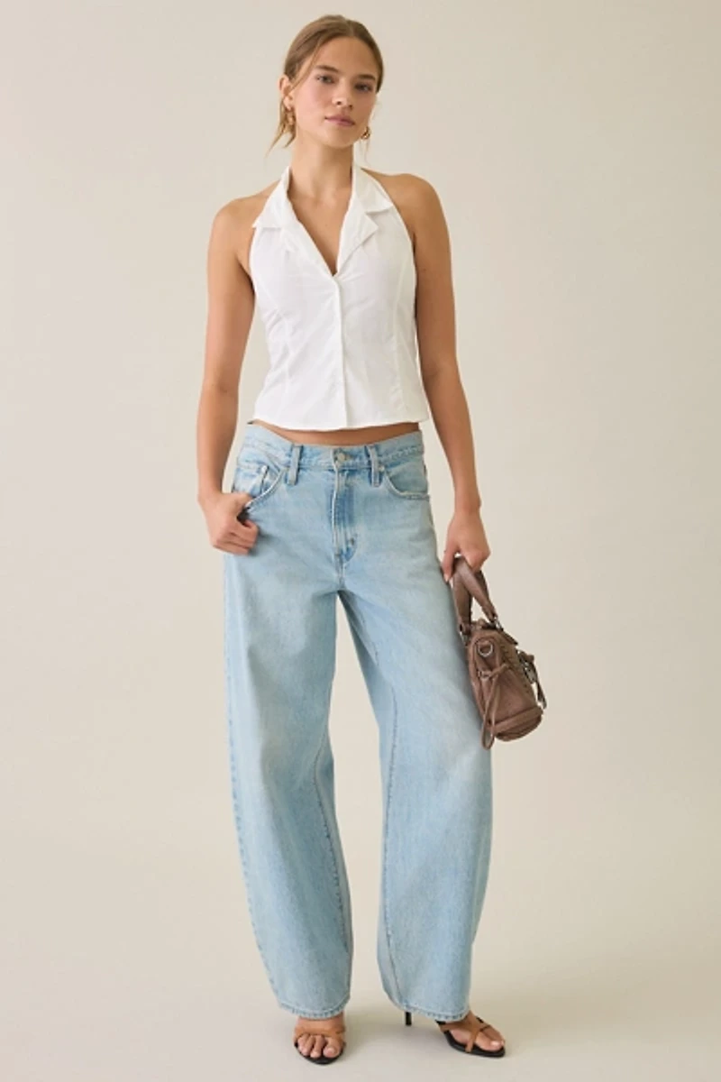 Motel Mikanu Collared Halter Neck Button-Down Top