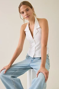 Motel Mikanu Collared Halter Neck Button-Down Top