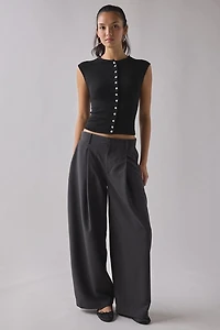 Kimchi Blue Icon Button Cap Sleeve Cropped Cardigan