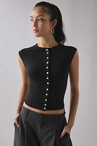 Kimchi Blue Icon Button Cap Sleeve Cropped Cardigan