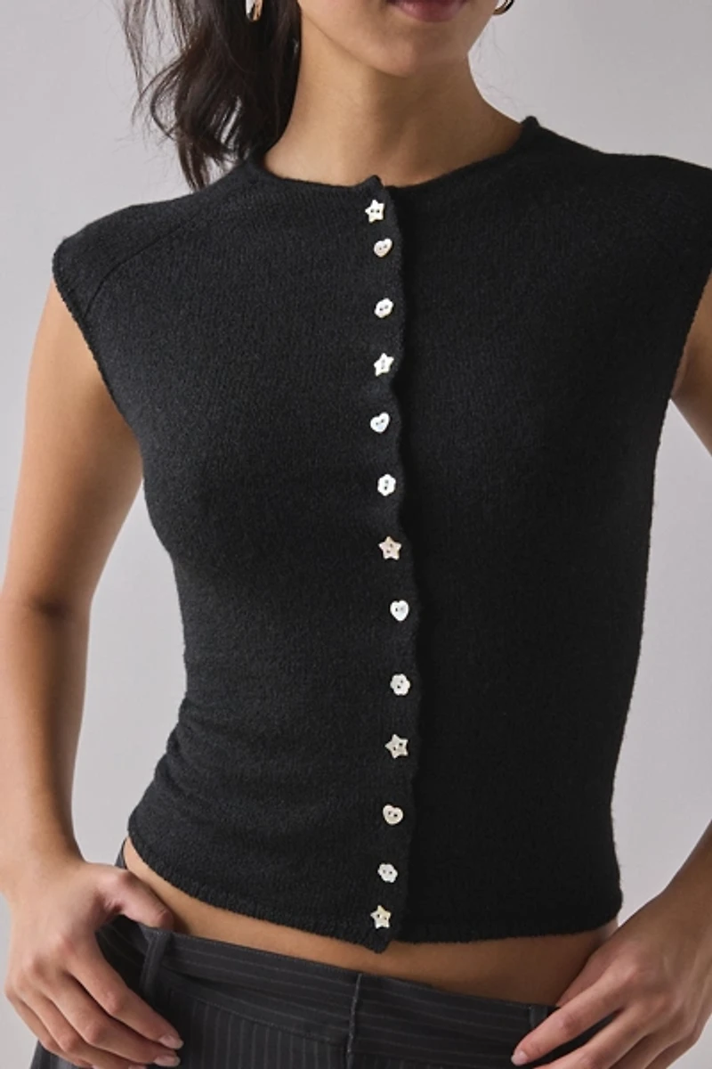 Kimchi Blue Icon Button Cap Sleeve Cropped Cardigan