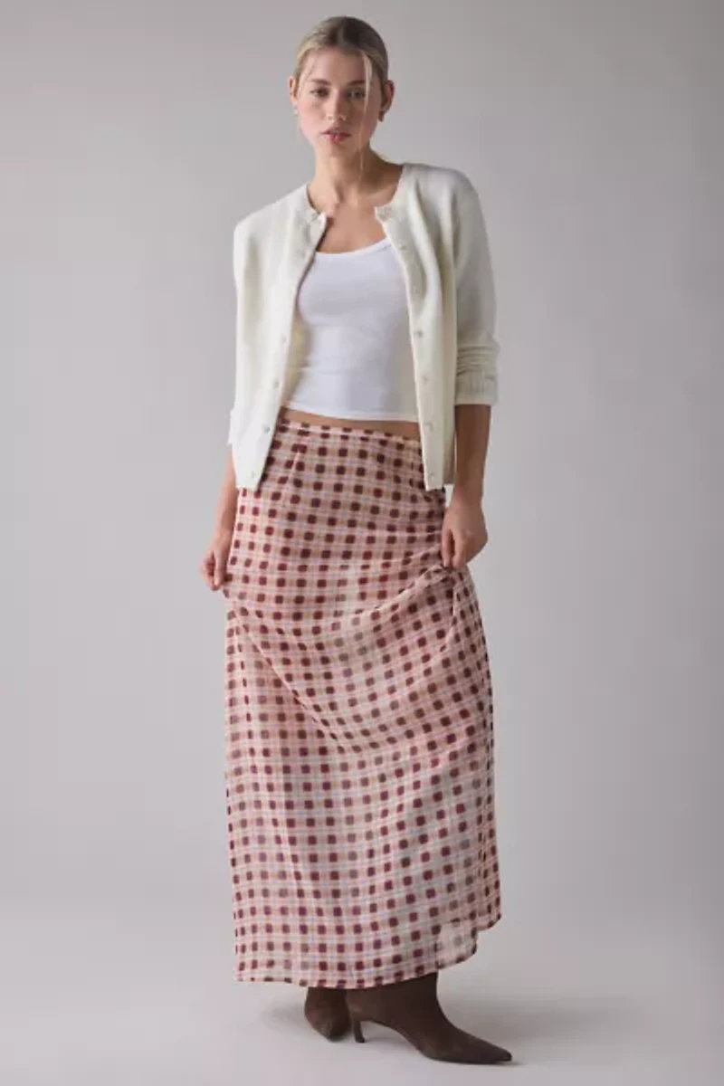 Motel Surina Blurred Check Sheer Chiffon Maxi Skirt