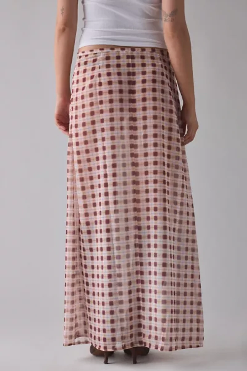 Motel Surina Blurred Check Sheer Chiffon Maxi Skirt