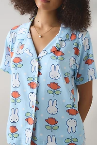 Miffy Flower Print Short Sleeve Button-Down Top + 2-Piece PJ Set