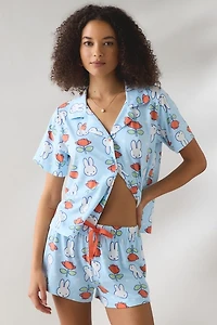 Miffy Flower Print Short Sleeve Button-Down Top + 2-Piece PJ Set