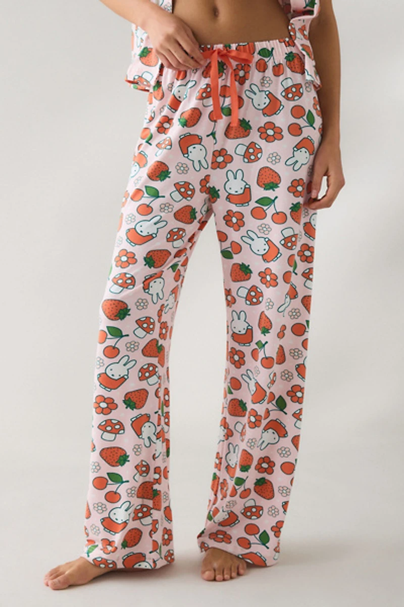 Miffy Cherry + Mushroom Print Short Sleeve Button-Down Top Pant 2-Piece PJ Set