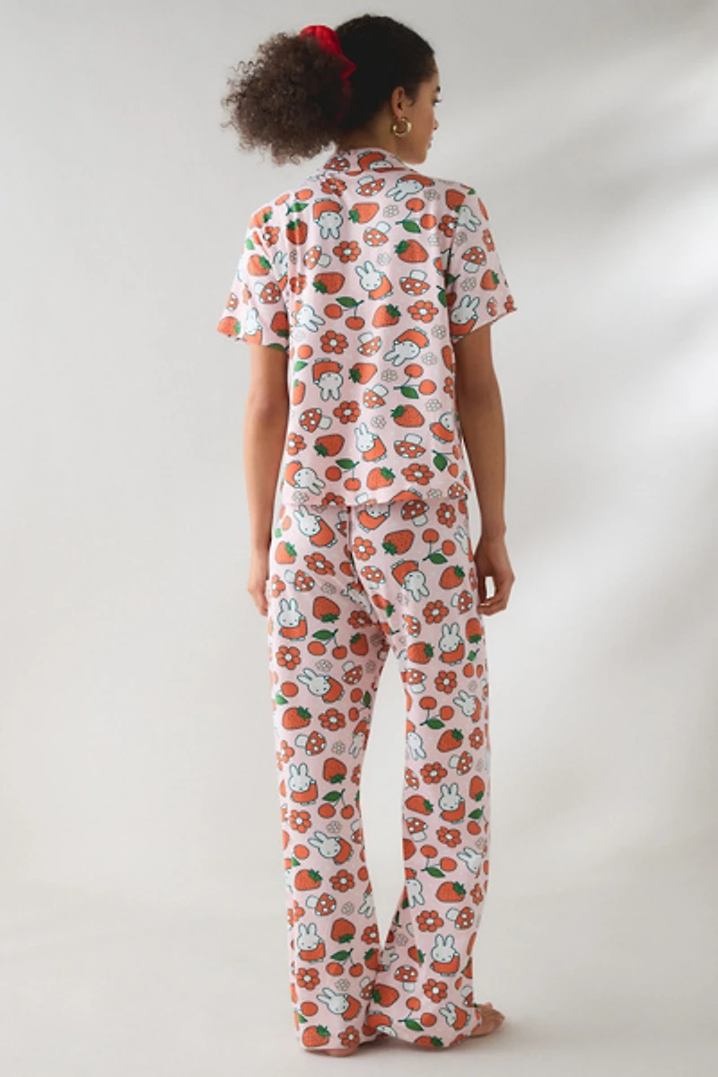 Miffy Cherry + Mushroom Print Short Sleeve Button-Down Top Pant 2-Piece PJ Set