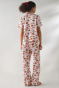 Miffy Cherry + Mushroom Print Short Sleeve Button-Down Top Pant 2-Piece PJ Set