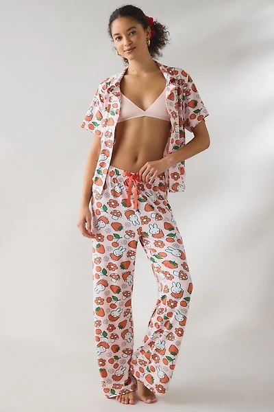 Miffy Cherry + Mushroom Print Short Sleeve Button-Down Top Pant 2-Piece PJ Set