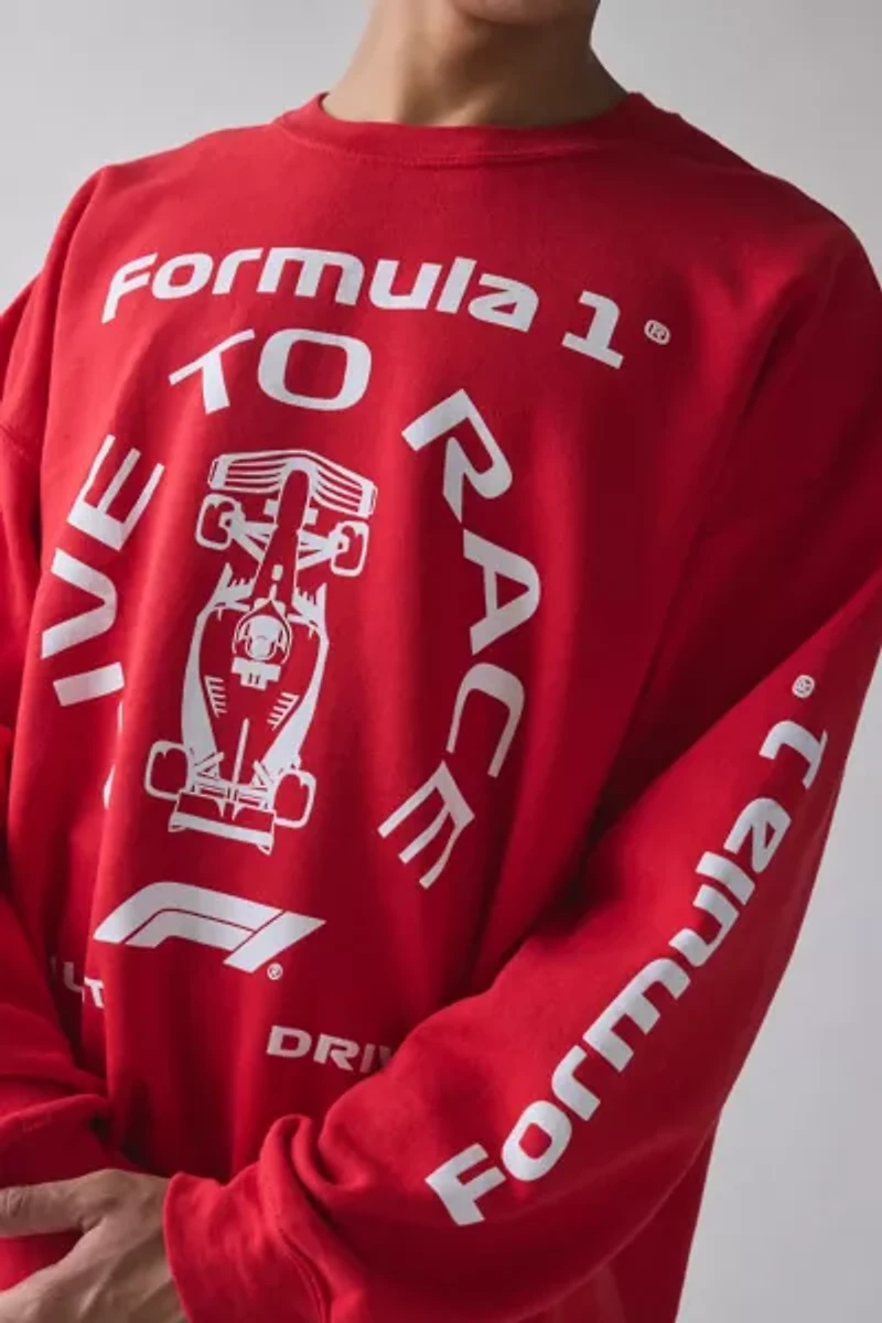 F1 White Car Graphic Crew Neck Sweatshirt