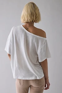 BDG Courtney Santa Monica Fish Graphic Off-The-Shoulder Oversized Tee