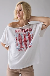 BDG Courtney Santa Monica Fish Graphic Off-The-Shoulder Oversized Tee