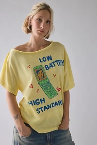 BDG Courtney Low Battery Graphic Off-The-Shoulder Oversized Tee
