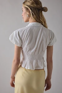 UO Maude Smocked Short Sleeve Button-Down Shirt