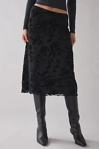 Motel Atira Flocked Floral Mesh Low-Rise Slip Midi Skirt