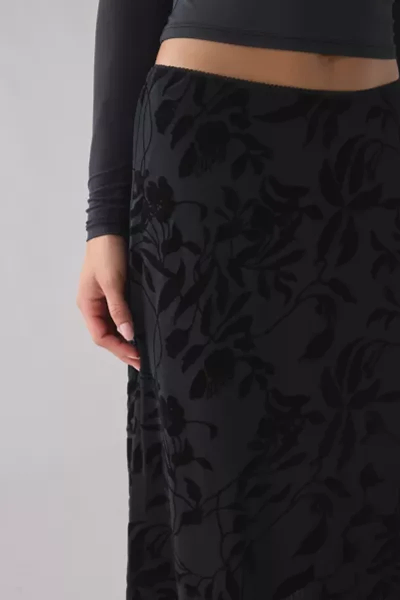 Motel Atira Flocked Floral Mesh Low-Rise Slip Midi Skirt