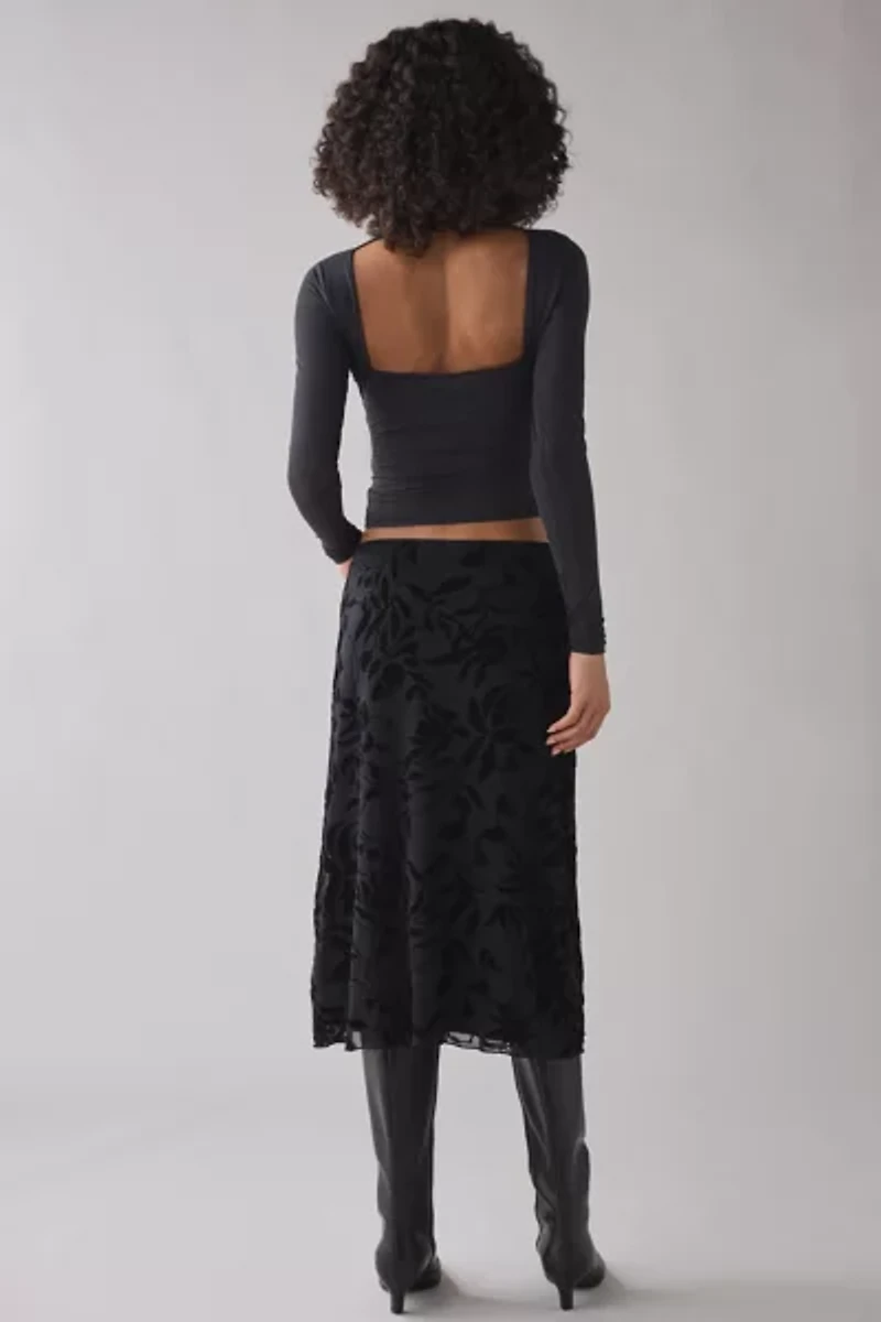 Motel Atira Flocked Floral Mesh Low-Rise Slip Midi Skirt