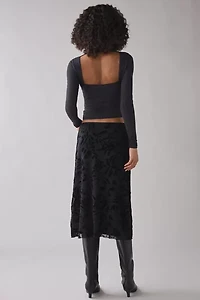 Motel Atira Flocked Floral Mesh Low-Rise Slip Midi Skirt