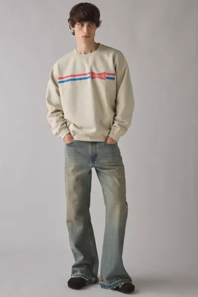 Budweiser Stripe Logo Graphic Crew Neck Sweatshirt