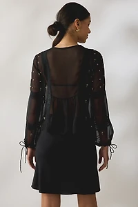 Kimchi Blue Lara Floral Embroidered Sheer Long Sleeve Blouse