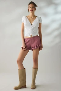 Kimchi Blue Sedona Lace Trim Ruffle Micro Shorts