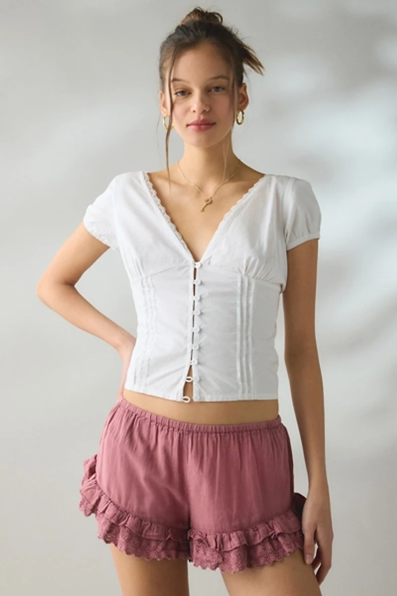 Kimchi Blue Sedona Lace Trim Ruffle Micro Shorts