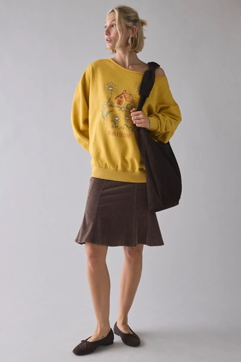 Maison Cross Stitch Graphic Off-The-Shoulder Oversized Pullover
