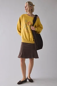 Maison Cross Stitch Graphic Off-The-Shoulder Oversized Pullover