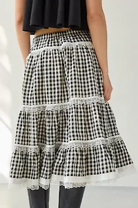 Kimchi Blue Esther Lace Trim Tiered Midi Skirt