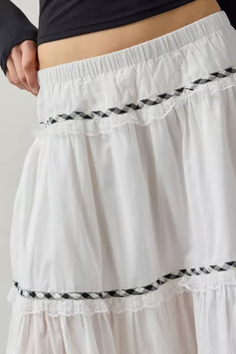 Kimchi Blue Esther Lace Trim Tiered Midi Skirt