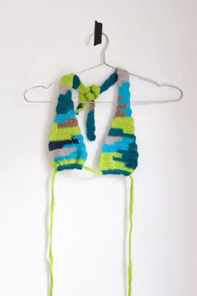 MARVES new york Upcycled Crochet Halter Bikini Top