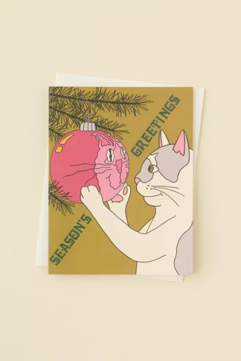 Red Cap Cards Reflections Cat Holiday Greeting Card