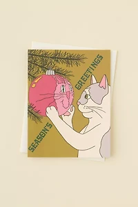 Red Cap Cards Reflections Cat Holiday Greeting Card