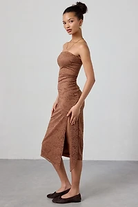 UO Samara Stretch Lace Strapless Midi Dress