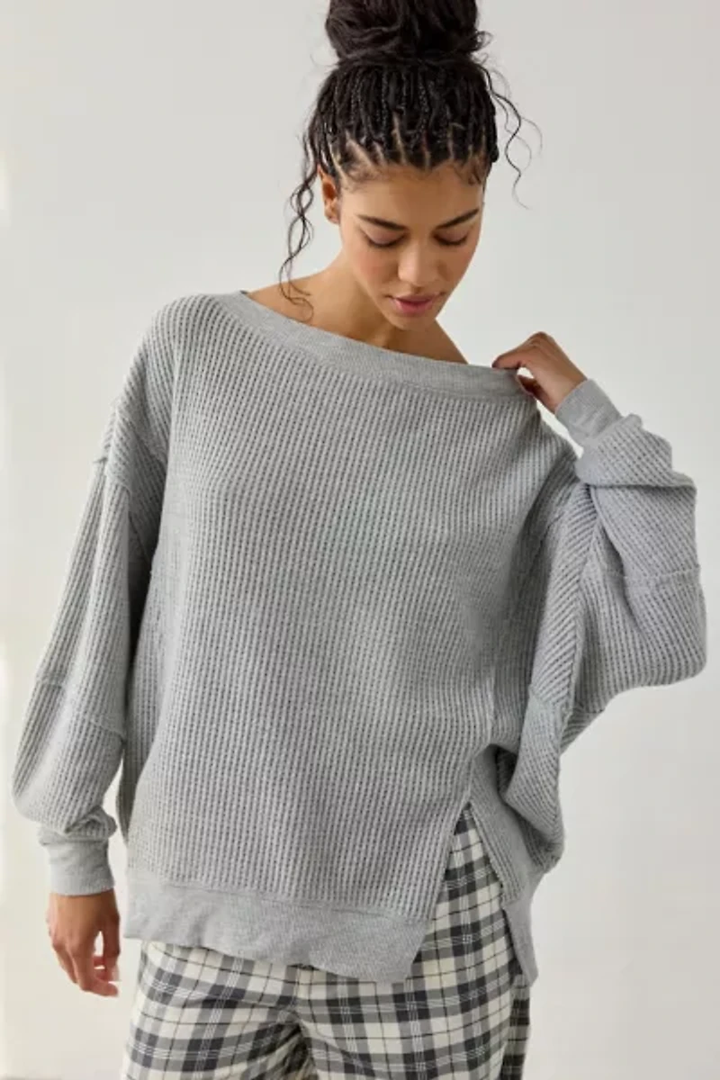 Out From Under Homebody Waffle Knit Oversized Off-The-Shoulder Top