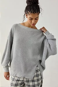 Out From Under Homebody Waffle Knit Oversized Off-The-Shoulder Top