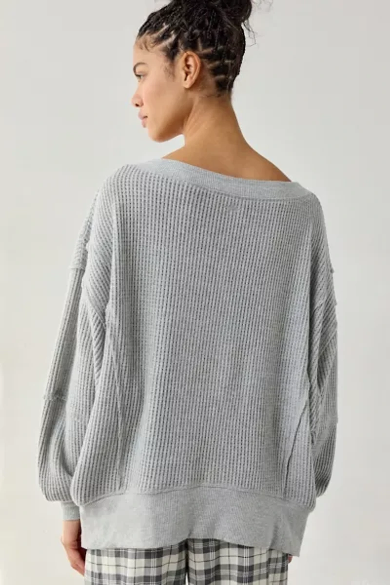 Out From Under Homebody Waffle Knit Oversized Off-The-Shoulder Top