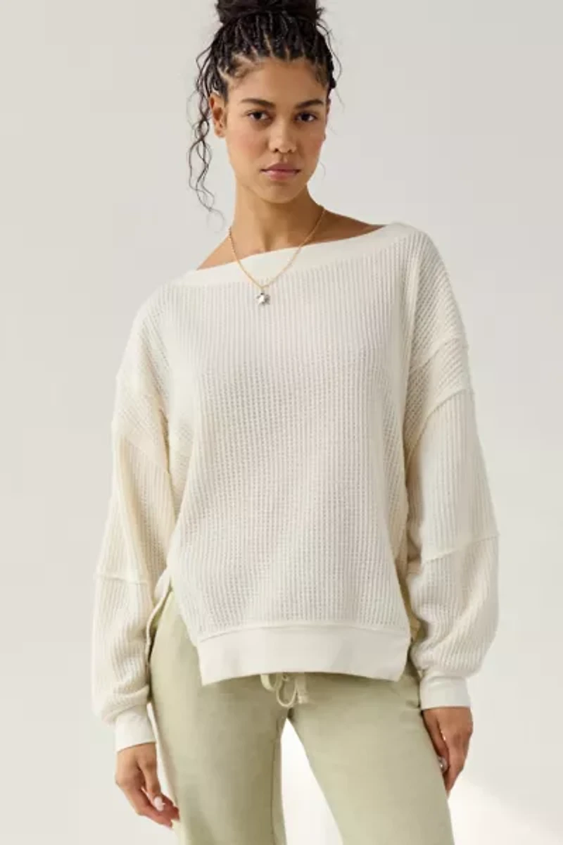 Out From Under Homebody Waffle Knit Oversized Off-The-Shoulder Top