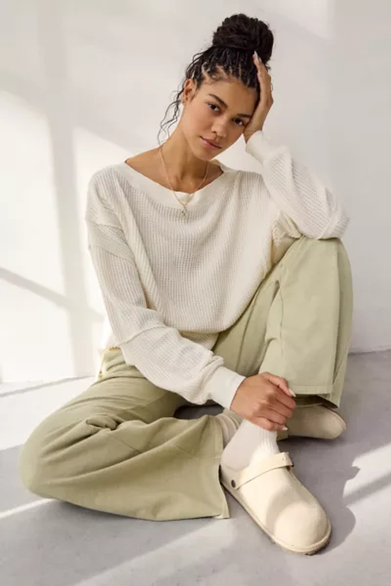 Out From Under Homebody Waffle Knit Oversized Off-The-Shoulder Top