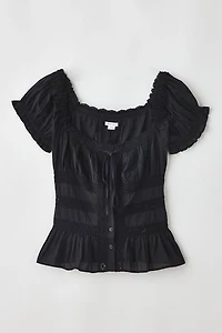 Kimchi Blue Nora Lace Trim Puff Sleeve Button-Up Blouse