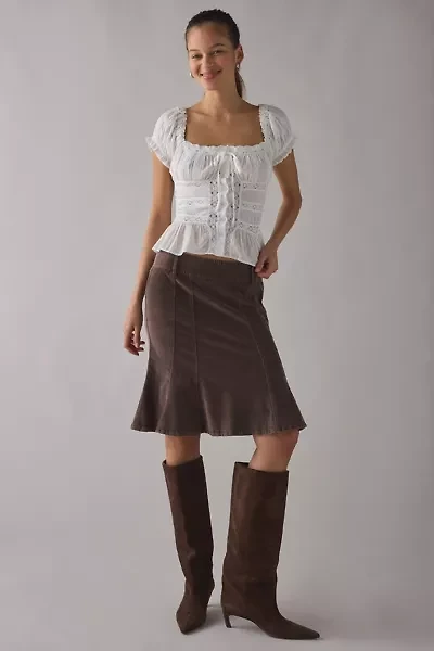 Kimchi Blue Nora Lace Trim Puff Sleeve Button-Up Blouse