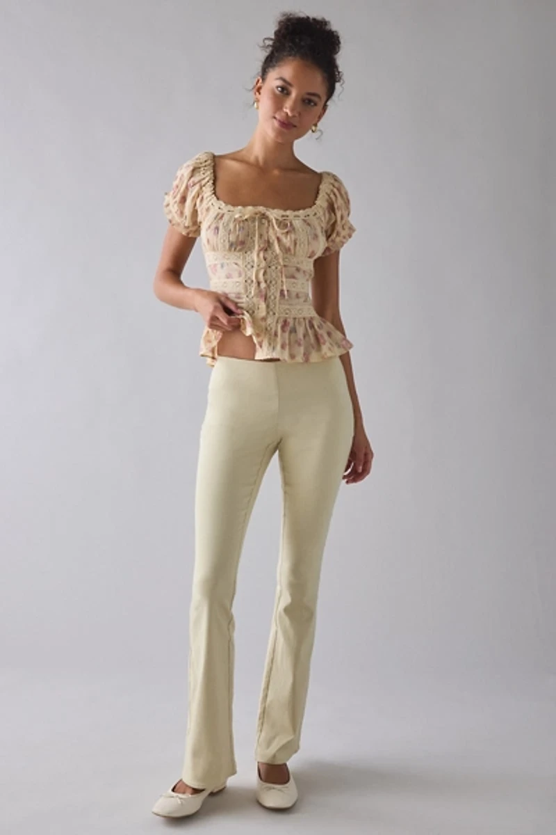 Kimchi Blue Nora Lace Trim Puff Sleeve Button-Up Blouse