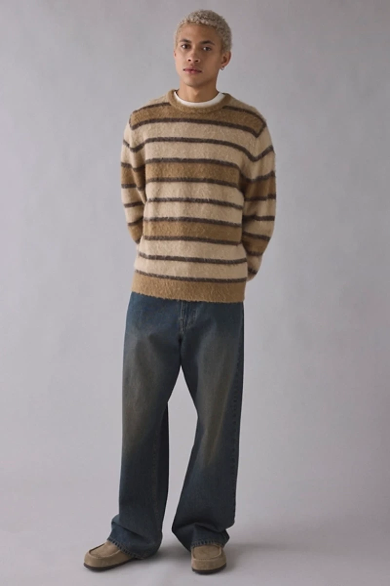 Rhythm Fuzzy Stripe Crew Neck Sweater