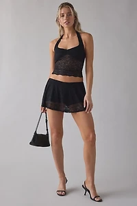 Out From Under Havana Semi-Sheer Lace Halter Top + Mini Skort 2-Piece Set