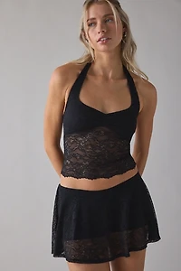 Out From Under Havana Semi-Sheer Lace Halter Top + Mini Skort 2-Piece Set