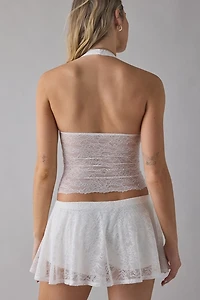 Out From Under Havana Semi-Sheer Lace Halter Top + Mini Skort 2-Piece Set