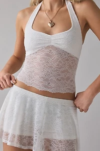 Out From Under Havana Semi-Sheer Lace Halter Top + Mini Skort 2-Piece Set